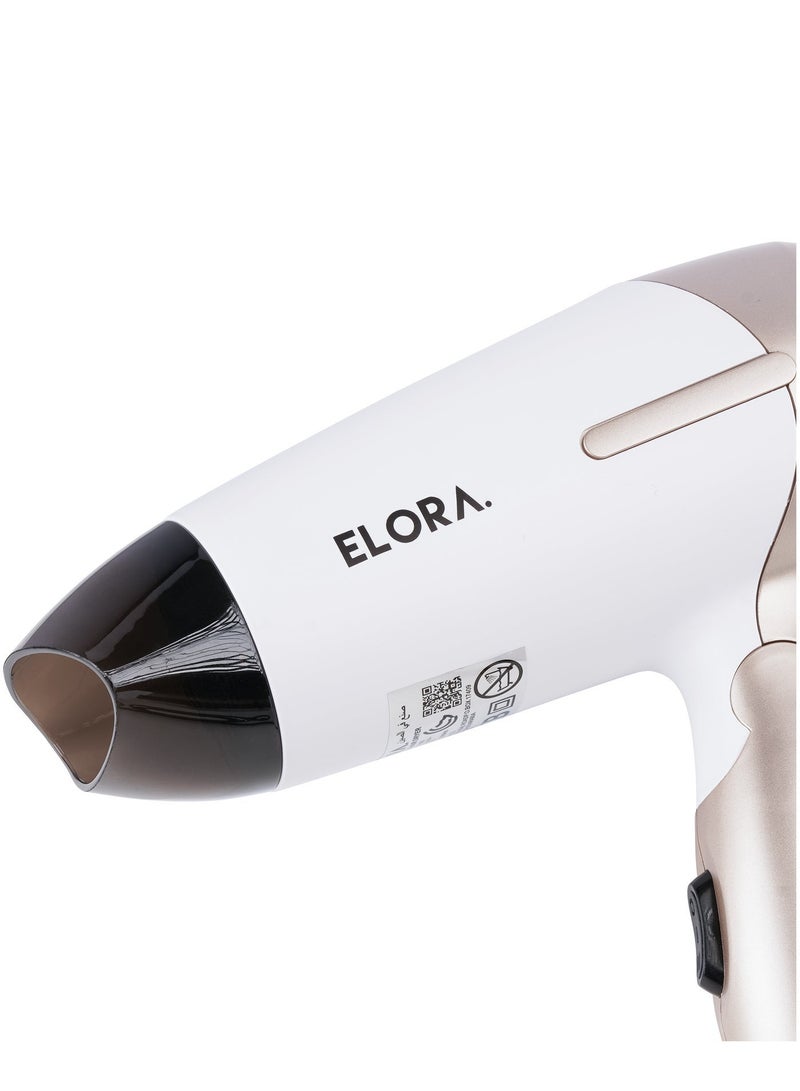 ELORA Lightweight & Powerful Hair Dryer with Quick Drying, Customizable Heat & Speed Settings, Foldable Handle – 1000 W | ELPC-1605 Pearl White - Image 3